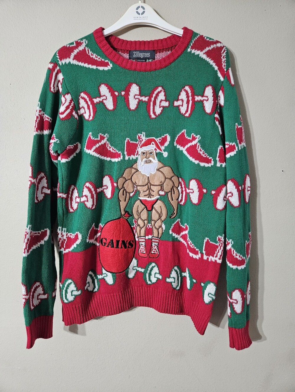 33 Degrees Body Builder Santa Ugly Christmas Sweater Small